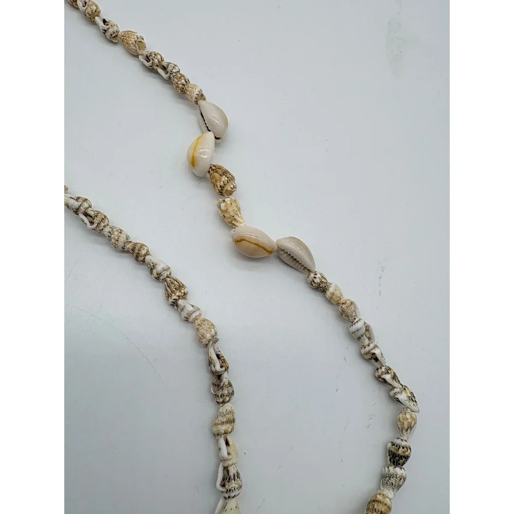Cowrie Sea Shell Necklace Set 34 Inch‎ Beach Boho Two Strands Cream Brown Tones